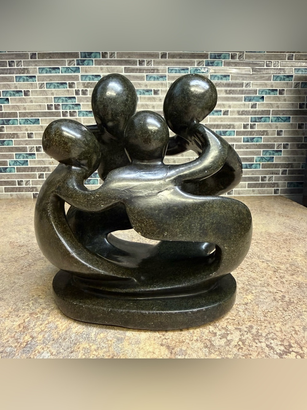 Shona Tribe Serpentine Stone Family of Four ~7.9" Tall